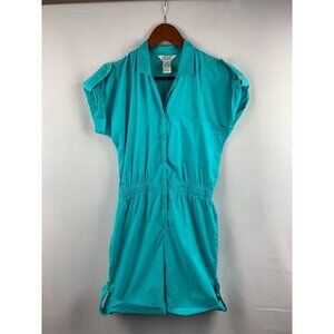 Heres A Hug Womens Turquoise Cotton Button-Up Romper Size M